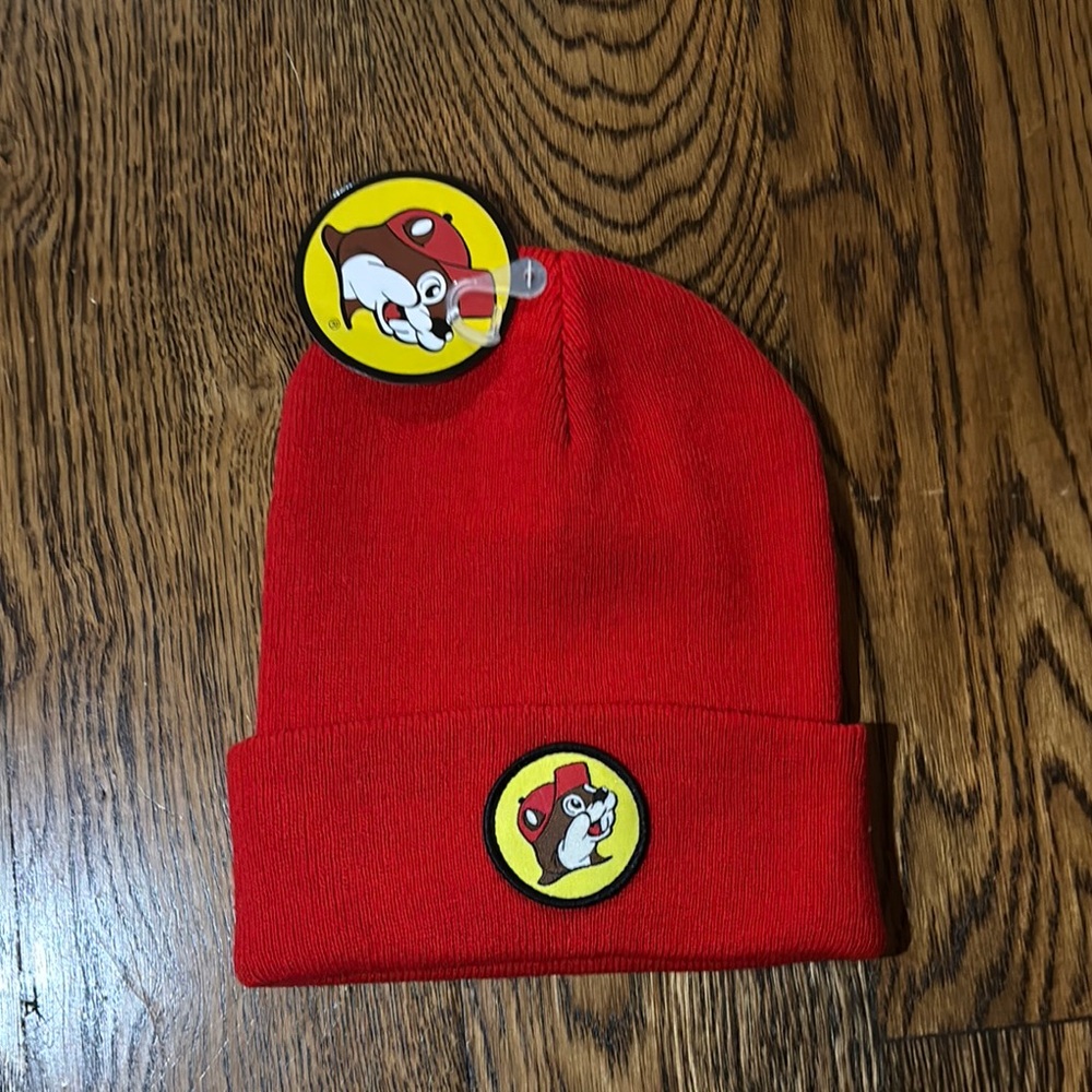 Red Kids Beanie with Cartoon Patch